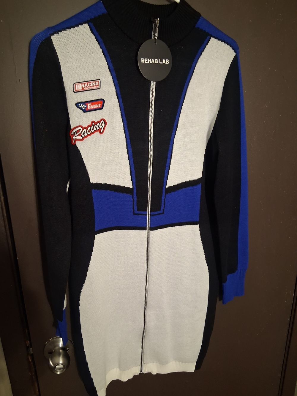 ‼️SOLD‼️AKIRA Black, Blue & White Racing-Style Midi Dress